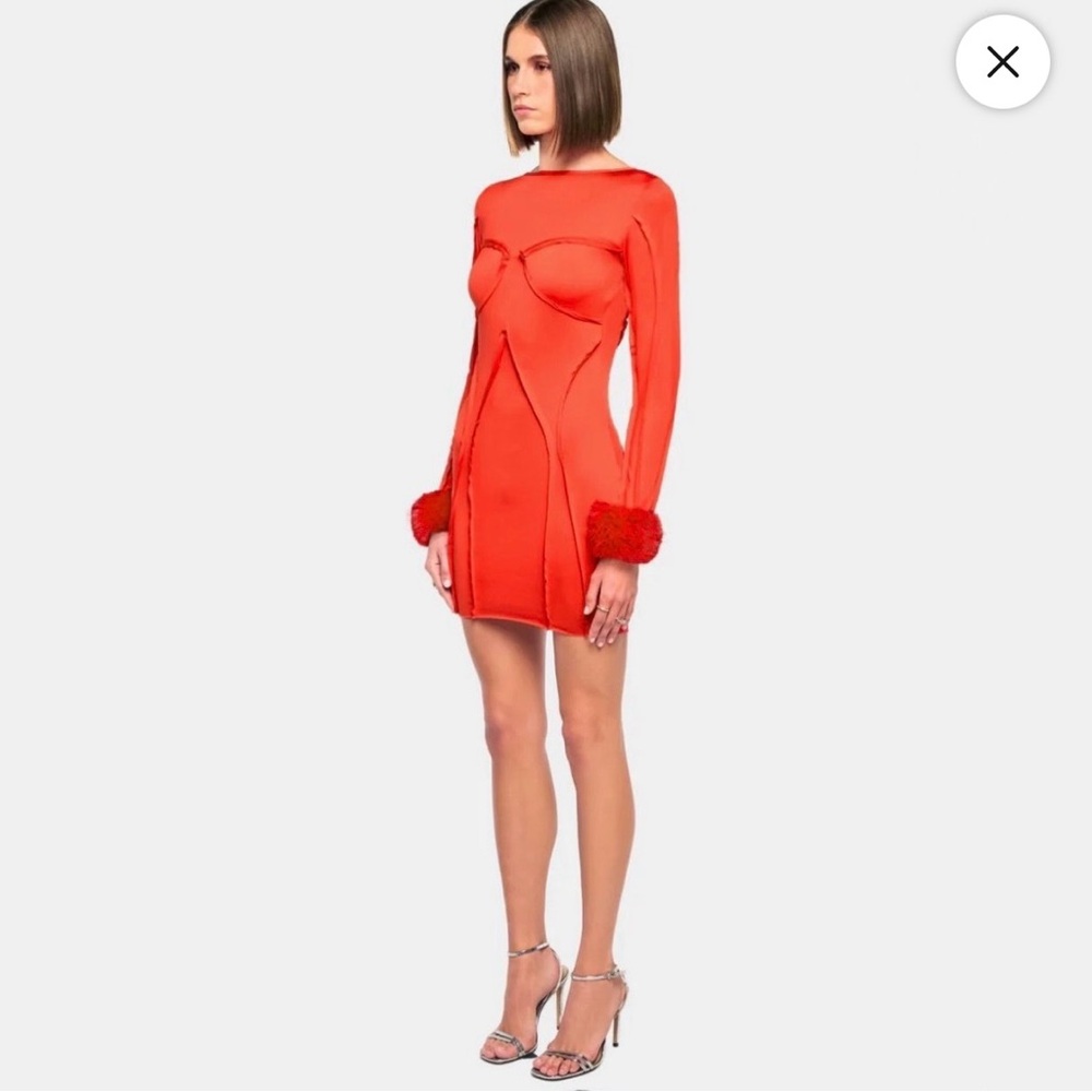 Elegant Red Long-Sleeve Dress OW Ciara mini dress ( red orange )🍊